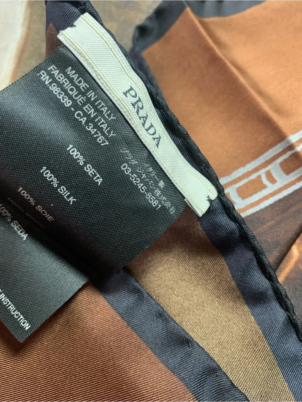 Prada Brown & Beige Silk Scarf with Subtle Motif